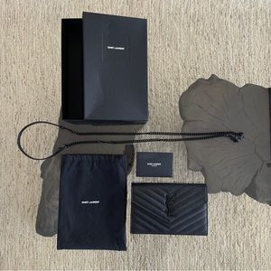 SOLD Like New YSL Monogram Small Wallet on Chain in Grained Leather